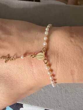Delicate Gold Pearl Rosary Bracelet